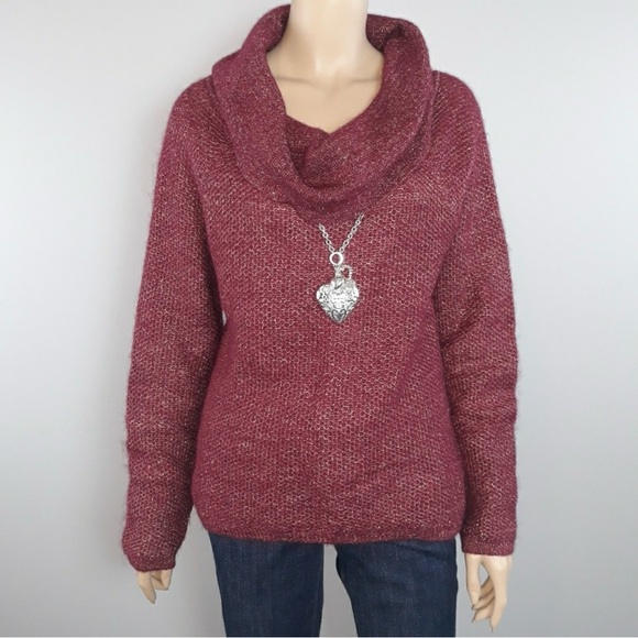 Moda International Mohair Cowl Neck Sweater Sml Burgundy Gold Victoria’s Secret - Picture 1 of 12